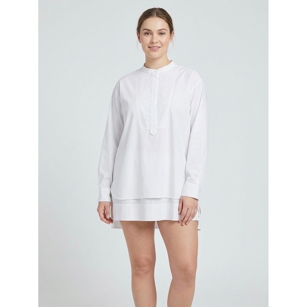 Spanx White Oversized Cotton Poplin Button Down Tunic Shirt 1X 1T